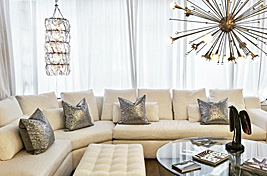 Our beautiful custom Beekman sectional with an attached reversible upholstered ottoman table top as shown in our Bespoke by Luigi Gentile located in the Design and Decorator's building in Manhattan. 