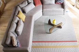 Our modern Moore sectional, is a modular design with plentiful seating for any family, living or media room. Upholstery: Luigi Gentile. Interiors: Kim Tyler Designs