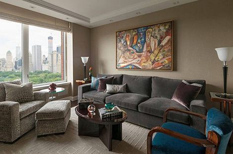 Our gorgeous custom Whitehall sofa with a recessed wooden base and custom upholstered club chairs designed by Bespoke by Luigi Gentile. Interiors: Joel Caturla 