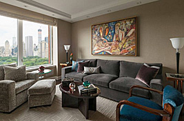 Our gorgeous custom Whitehall sofa with a recessed wooden base and custom upholstered club chairs designed by Bespoke by Luigi Gentile. Interiors: Joel Caturla 