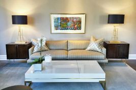 Custom Greenwich sofa with brass legs. BJ Associates 