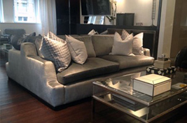 Custom upholstered Pierpoint back to back sofa offering additional seating for large living rooms or hospitality projects alike. Interiors: Penny Dessins. Upholstery: Bespoke by Luigi Gentile. 